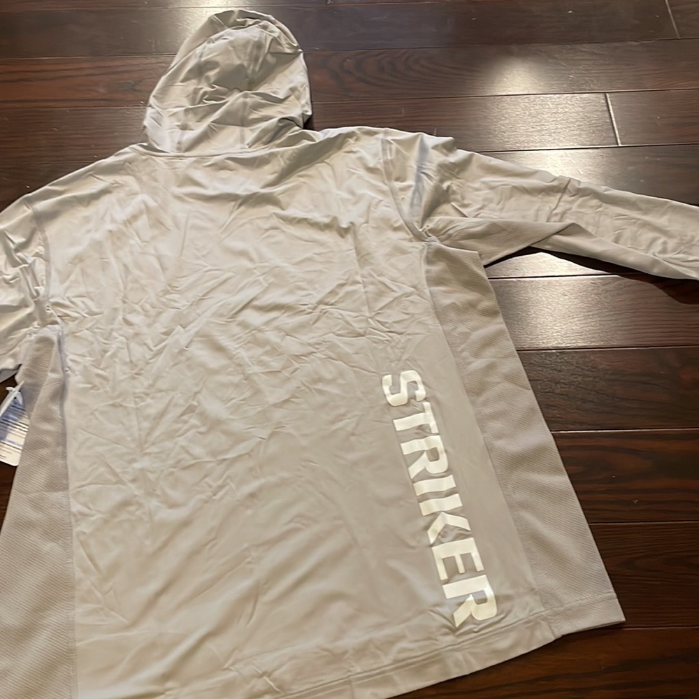 Men’s L long sleeve grey Striker UPF 50 sun fishing, beach, hiking shirt w hood